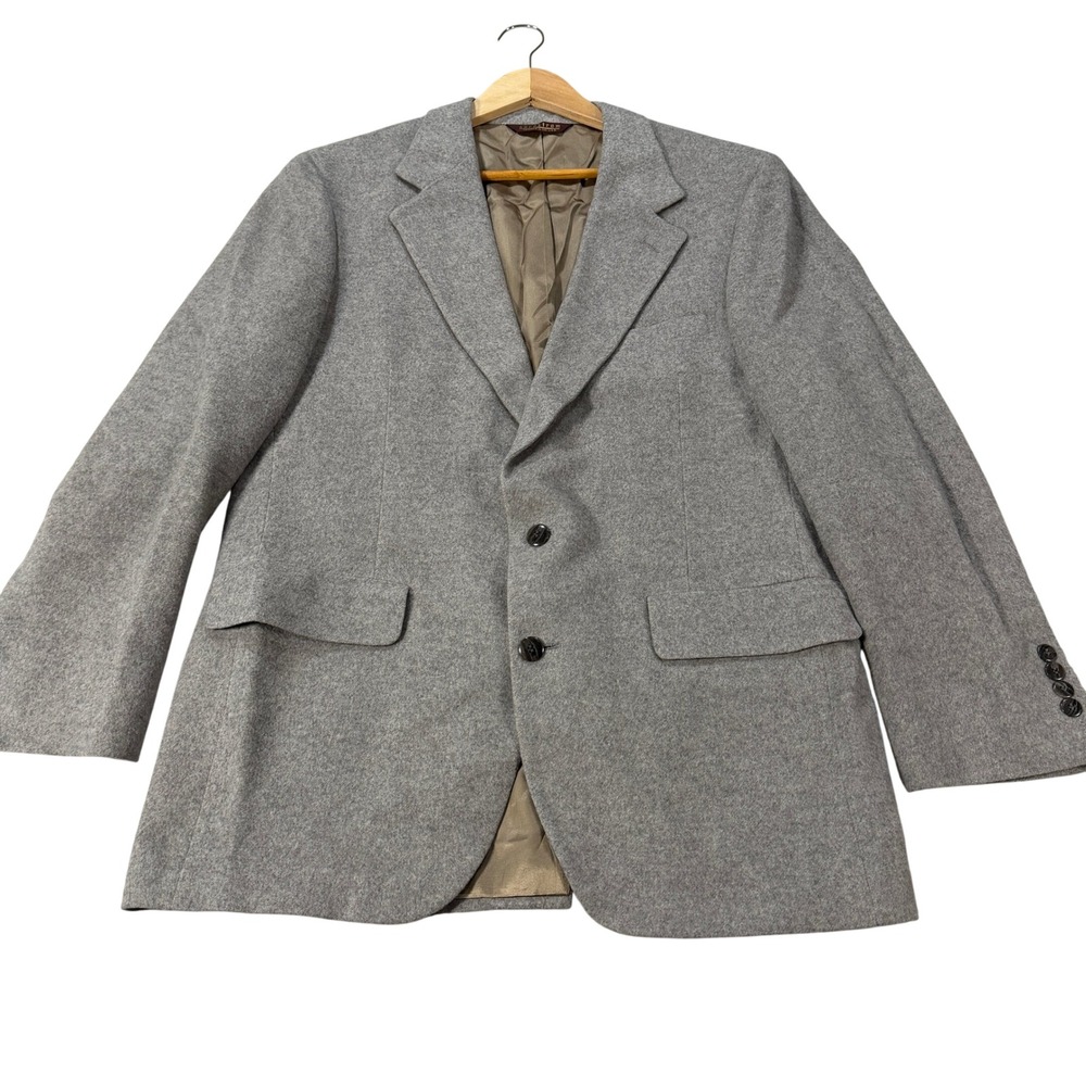Vintage Nordstrom Mens 40R Pure Cashmere Gray 2-Button Blazer Sport Coat USA